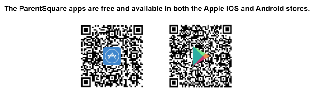 QR codes for app download in the iOS App and Google Play store. 